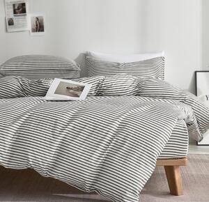 JELLYMONI 100% Cotton Wide Striped TDuvet Cover Set, White/Gray XL Twin